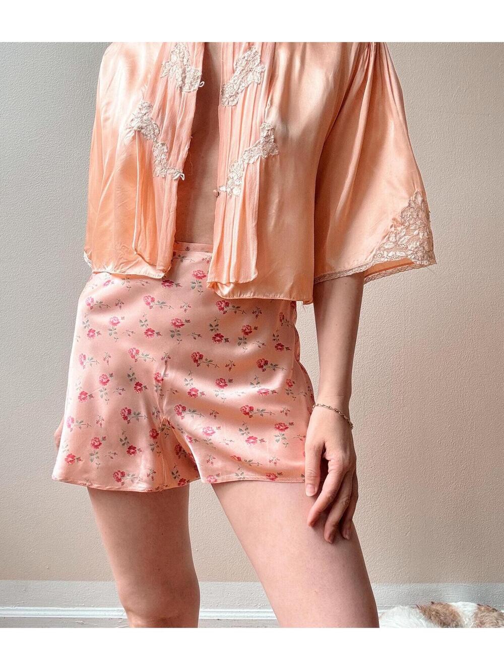 Vintage 1940s Floral Rayon Satin Tap Pants